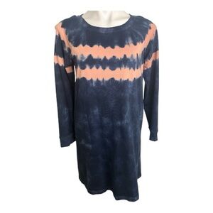 J. Jill Navy and Peach Long Sleeve Tie Dye Crewneck Sweatshirt Petite Dress